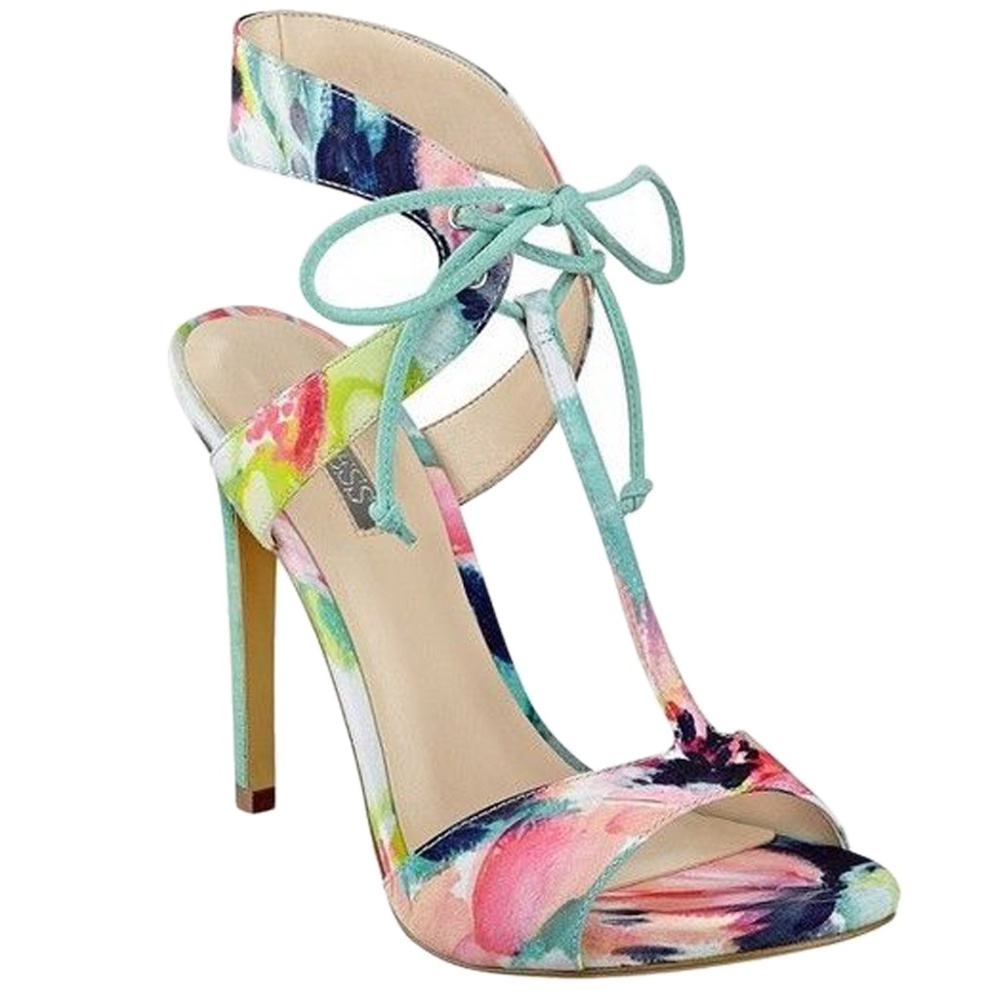Guess ALEXES Floral Print Tie Heels Sandal 7